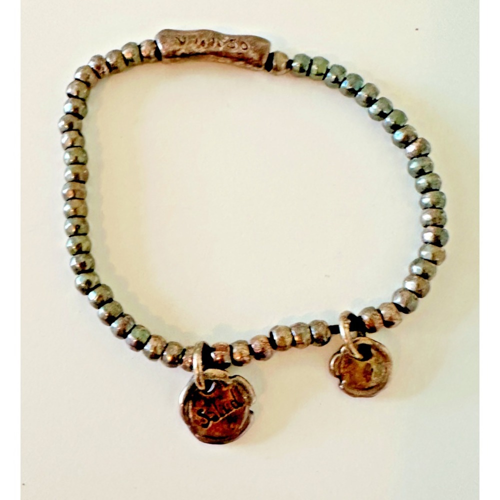 Uno De 50 Salude Bracelet Silver Plated Dangle Charm Beaded Stretch